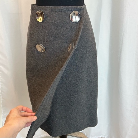 STELLA McCartney gray Pelier wrap front wool cashmere blend button skirt Sz 38 - Picture 5 of 15